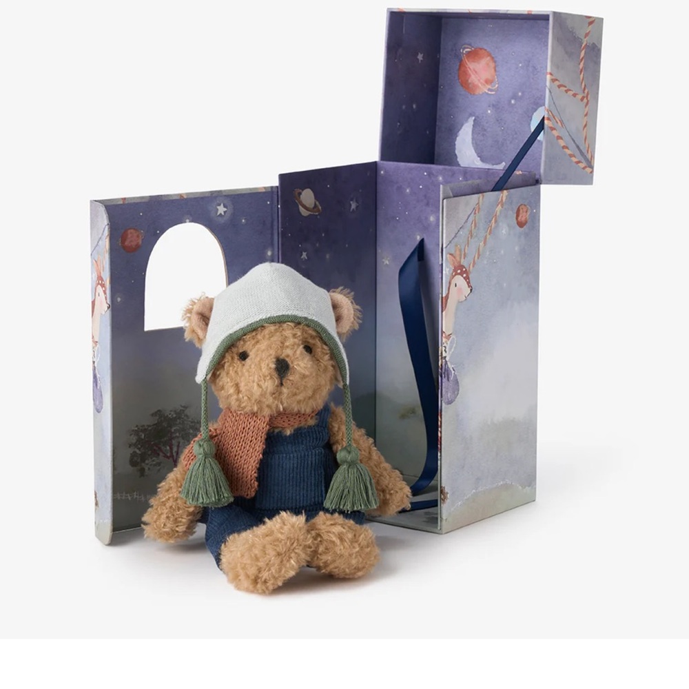 Brown and Blue Plush Teddy Bear Doll Theodore the Adventure Bear Toy Gift Box